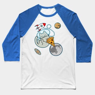 Cartoon cat astronaut in space with pizza Baseball T-Shirt